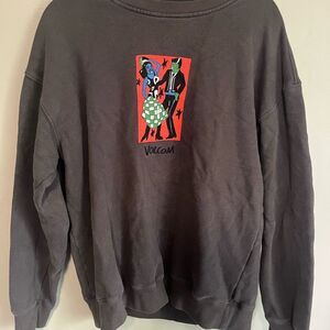 Volcom Black Crewneck Sweater with Ribbed Cuffs